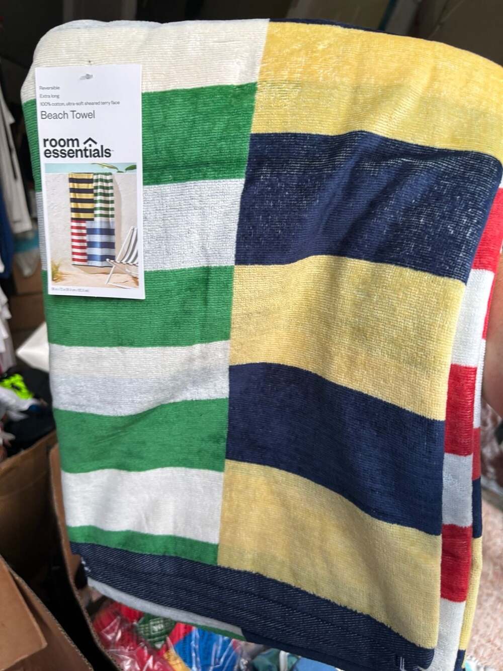 Room Essentials Reversible Extra Long 100% Cotton Beach Towel